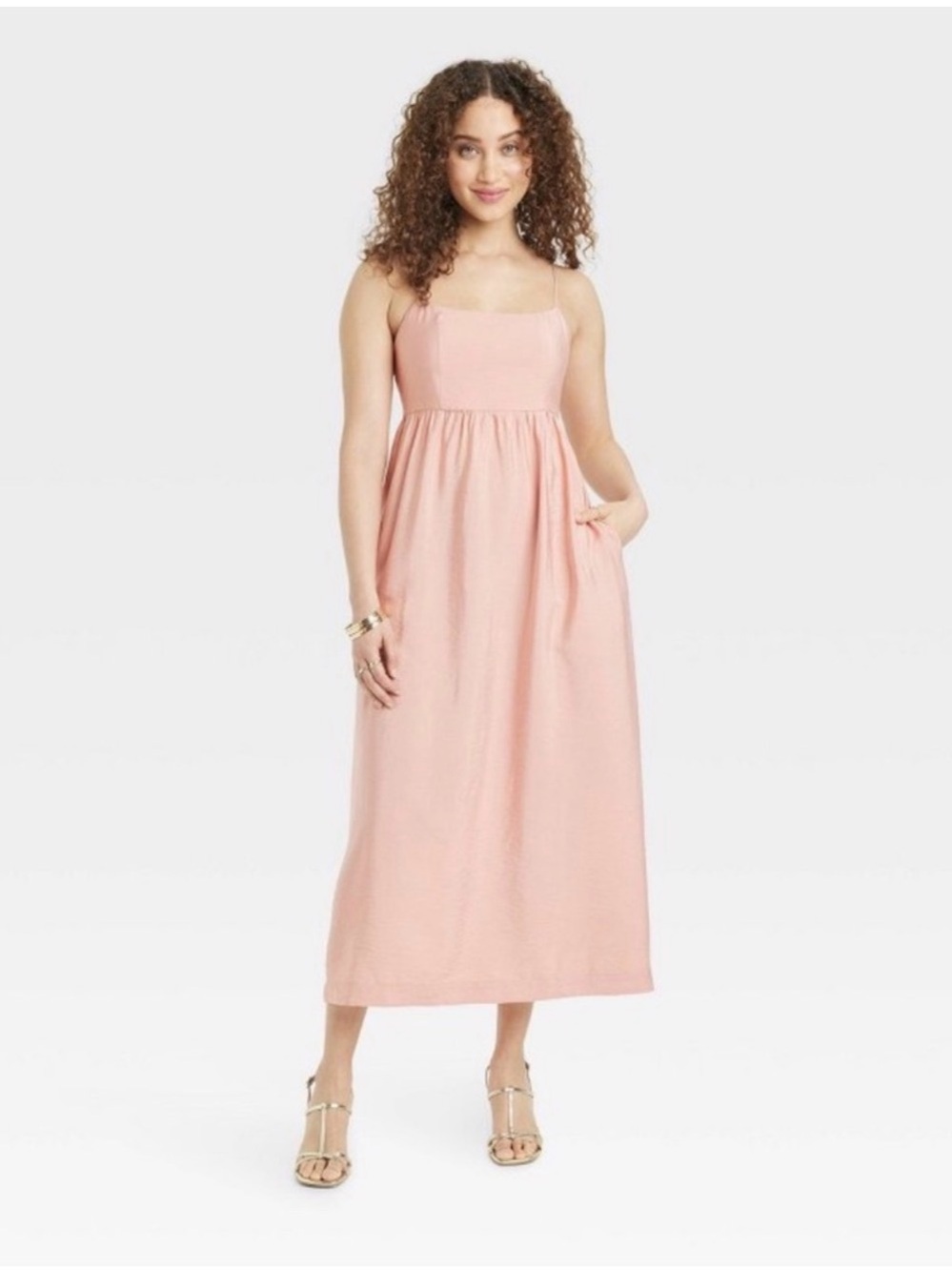 a new day Blush Pink Midi Dress with Square Neck